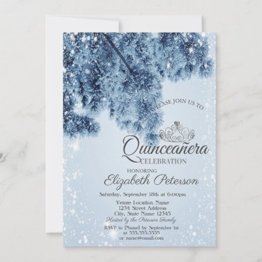Winter Wonderland, Snow, Snowflakes Quinceañera Kaart (Voorkant)