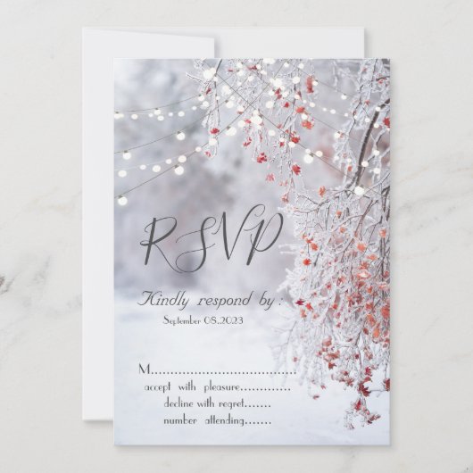 Winter Wonderland, Snow String Lights RSVP Kaart (Voorkant)