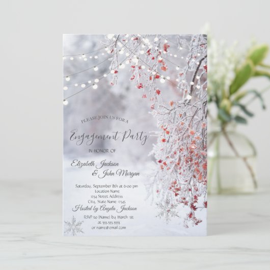 Winter Wonderland, Snow String Lights Verloving Kaart (Staand voorkant)