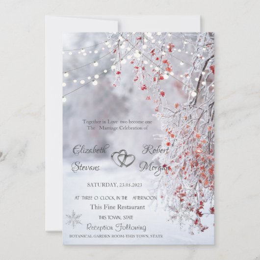 Winter Wonderland, Snow String Lights Wedding Invi Kaart (Voorkant)