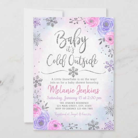 Winter Wonderland Snowflake Baby shower Kaart (Voorkant)