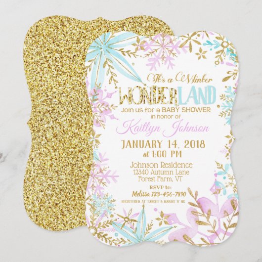 Winter Wonderland Snowflake Baby shower Kaart (Voorkant / Achterkant)