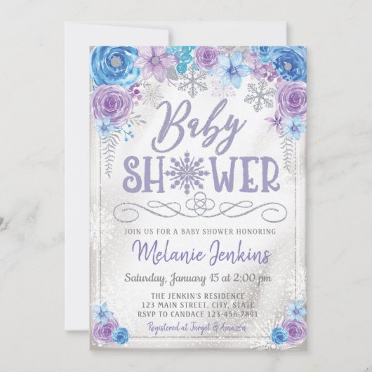 Winter Wonderland Snowflake Baby shower Uitnodigin Kaart (Voorkant)