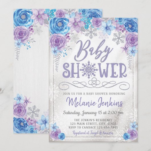 Winter Wonderland Snowflake Baby shower Uitnodigin Kaart (Voorkant / Achterkant)