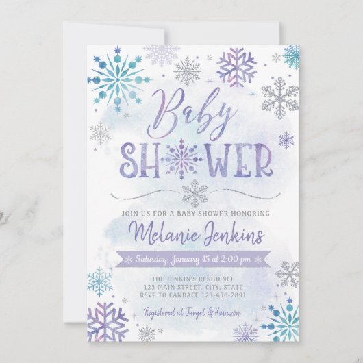 Winter Wonderland Snowflake Baby shower Uitnodigin Kaart (Voorkant)