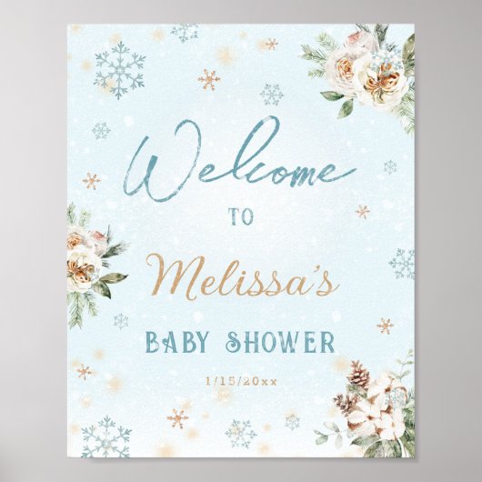 Winter Wonderland Snowflake Baby shower Welkom Poster (Voorkant)