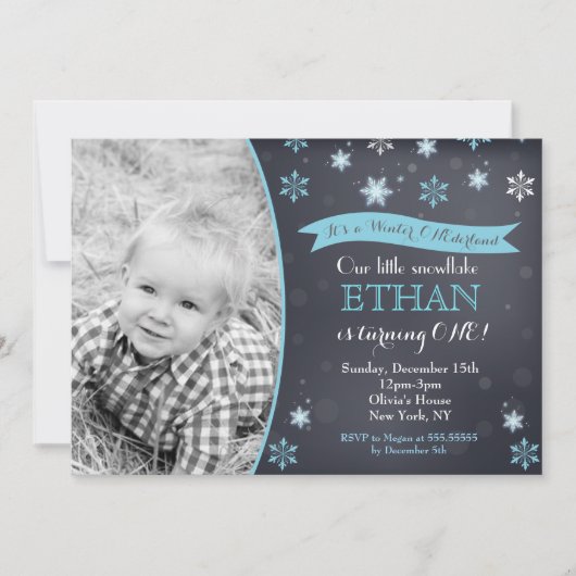 Winter Wonderland Snowflake Birthday Invitations Kaart (Voorkant)