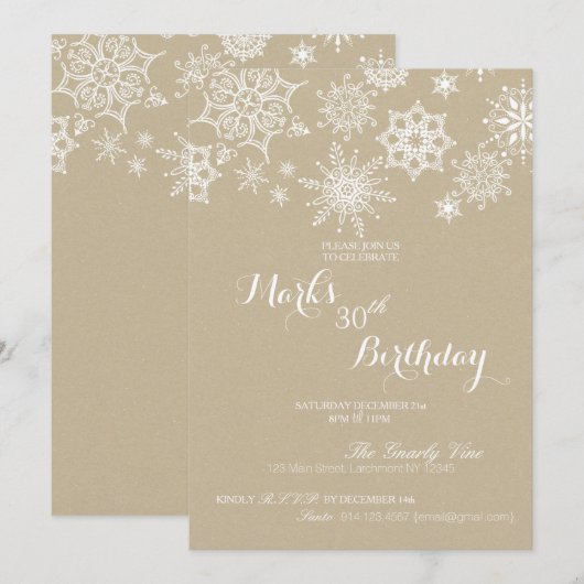 Winter Wonderland Snowflake Birthday Invite Kaart (Voorkant / Achterkant)