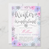 Winter Wonderland Snowflake Birthday Uitnodiging (Voorkant)