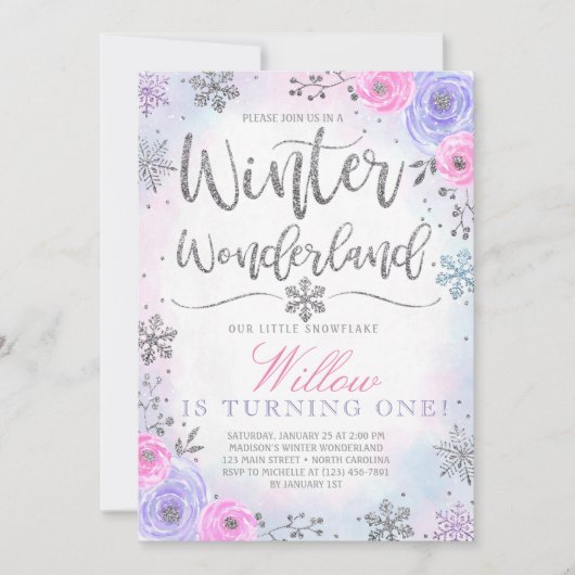 Winter Wonderland Snowflake Birthday Uitnodiging (Voorkant)