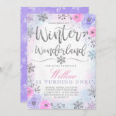 Winter Wonderland Snowflake Birthday Uitnodiging (Voorkant / Achterkant)