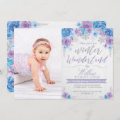 Winter Wonderland Snowflake Birthday Uitnodiging (Voorkant / Achterkant)