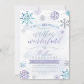 Winter Wonderland Snowflake Birthday Uitnodiging (Voorkant)