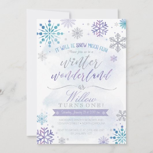 Winter Wonderland Snowflake Birthday Uitnodiging (Voorkant)