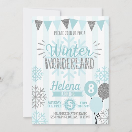 Winter Wonderland Snowflake Birthday Uitnodiging (Voorkant)