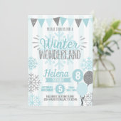 Winter Wonderland Snowflake Birthday Uitnodiging (Staand voorkant)
