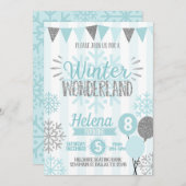Winter Wonderland Snowflake Birthday Uitnodiging (Voorkant / Achterkant)