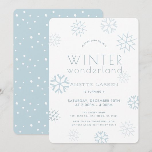 Winter Wonderland Snowflake Blue Birthday Kaart (Voorkant / Achterkant)