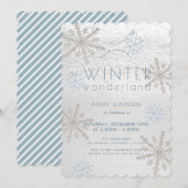 Winter Wonderland Snowflake Blue Birthday Kaart (Voorkant / Achterkant)