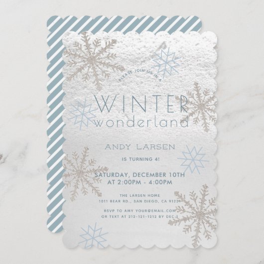 Winter Wonderland Snowflake Blue Birthday Kaart (Voorkant / Achterkant)
