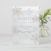 Winter Wonderland Snowflake Blue Birthday Kaart (Staand voorkant)