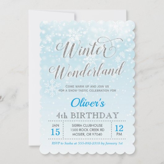 Winter Wonderland Snowflake Blue Boy Kids Birthday Kaart (Voorkant)