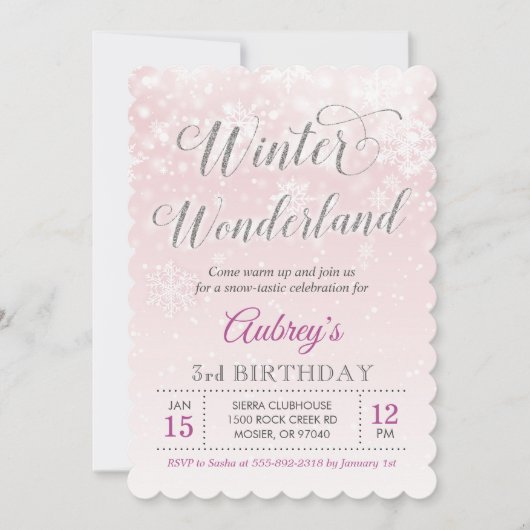 Winter Wonderland Snowflake Girl Birthday Party Kaart (Voorkant)