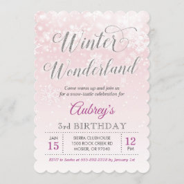 Winter Wonderland Snowflake Girl Birthday Party Kaart