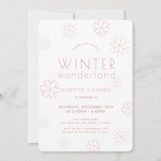 Winter Wonderland Snowflake Girl Pink Birthday Kaart (Voorkant)