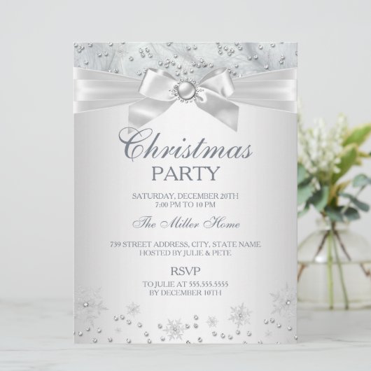 Winter Wonderland Snowflake-kerstfeest Uitnodiging (Staand voorkant)