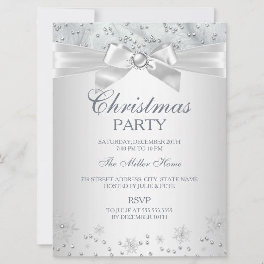 Winter Wonderland Snowflake-kerstfeest Uitnodiging (Voorkant)