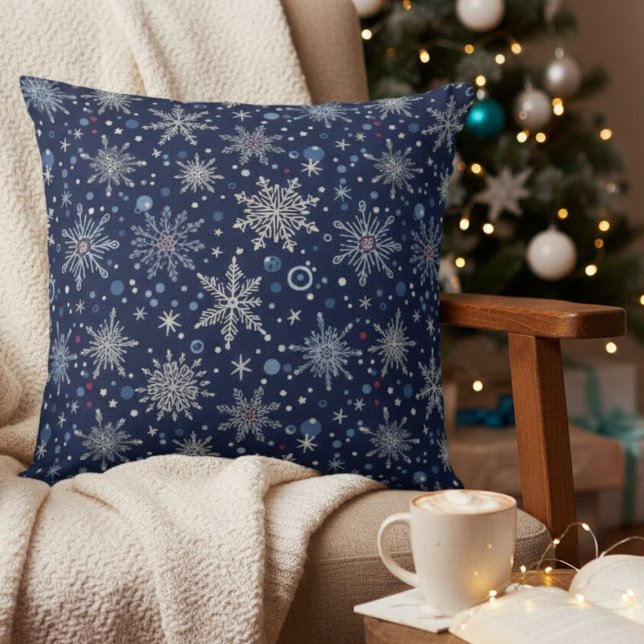 Winter Wonderland Snowflake Kussen (Winter Wonderland blue snowflake pillow)