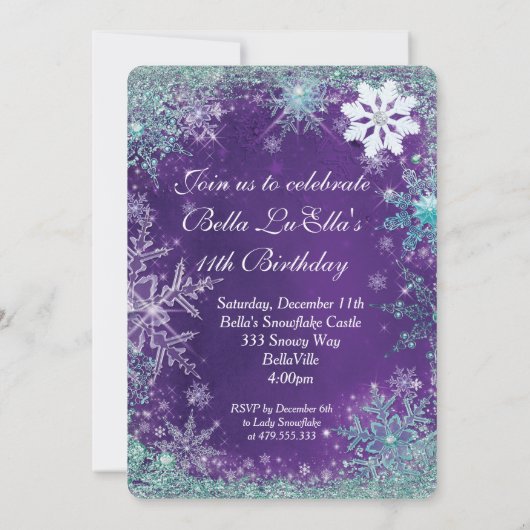 Winter Wonderland Snowflake Party Uitnodigingen (Achterkant)