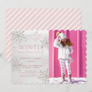 Winter Wonderland Snowflake Pink foto Birthday Kaart
