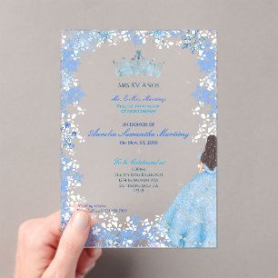 Winter Wonderland Snowflake Quinceañera Acryl Uitnodigingen