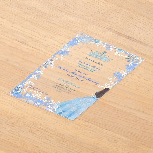 Winter Wonderland Snowflake Quinceañera Acryl Uitnodigingen (Laagn)