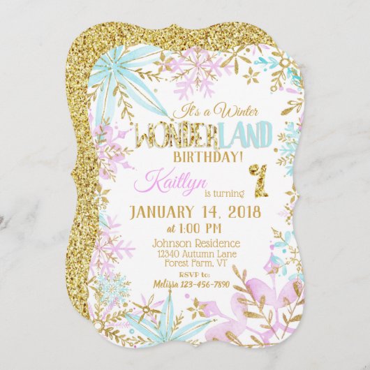 Winter Wonderland Snowflake Sparkle Verjaardag Kaart (Voorkant / Achterkant)
