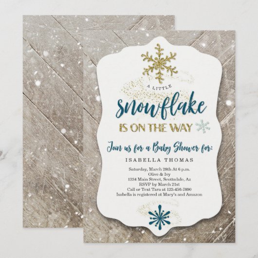 Winter Wonderland Snowflake Theme Boy Baby shower Kaart (Voorkant / Achterkant)