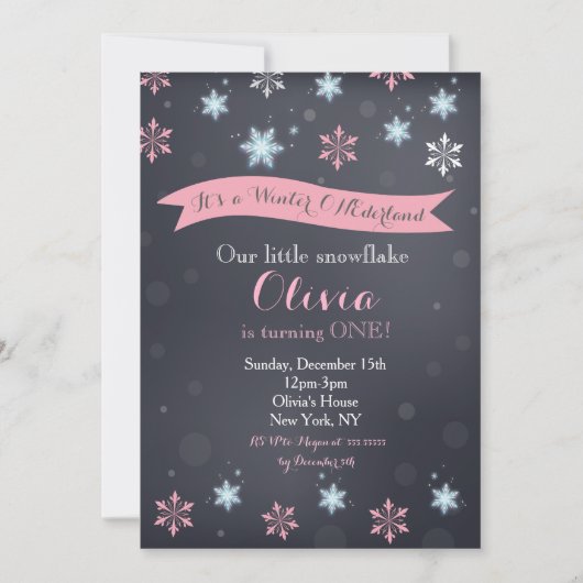 Winter Wonderland Snowflake Verjaardag Uitnodiging (Voorkant)