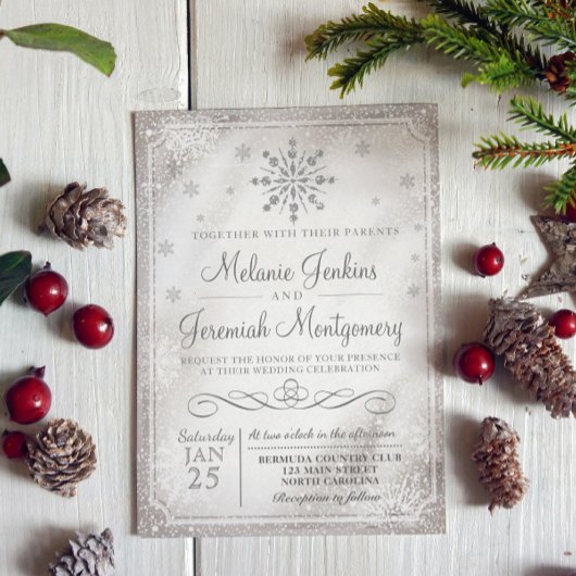 Winter Wonderland Snowflake Wedding Invitations Kaart