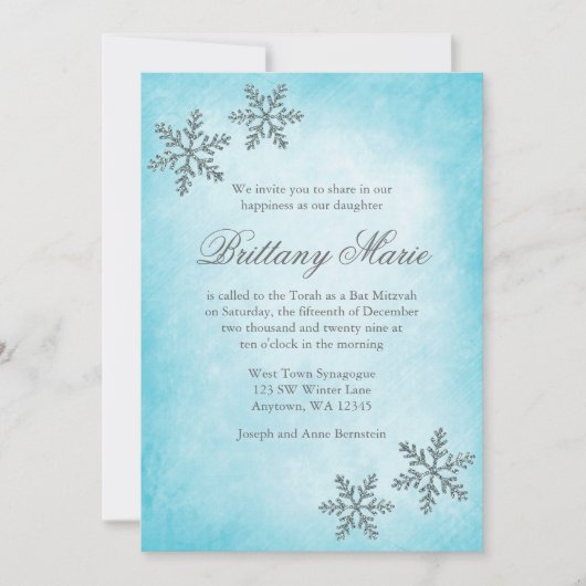 Winter Wonderland Snowflakes Blauwgroen Bat Mitzva Kaart (Voorkant)
