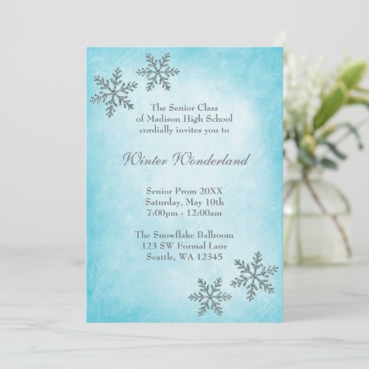 Winter Wonderland Snowflakes Blauwgroen Prom Forma Kaart (Staand voorkant)