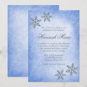 Winter Wonderland Snowflakes Blue Bat Mitzvah Kaart (Voorkant / Achterkant)