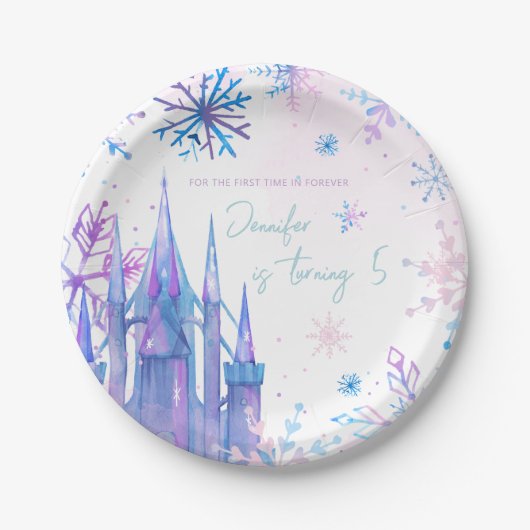 Winter Wonderland Snowflakes Girl Snow Birthday Papieren Bordje (Voorkant)