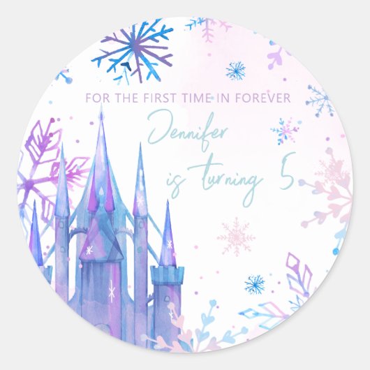 Winter Wonderland Snowflakes Girl Snow Birthday Ronde Sticker (Voorkant)