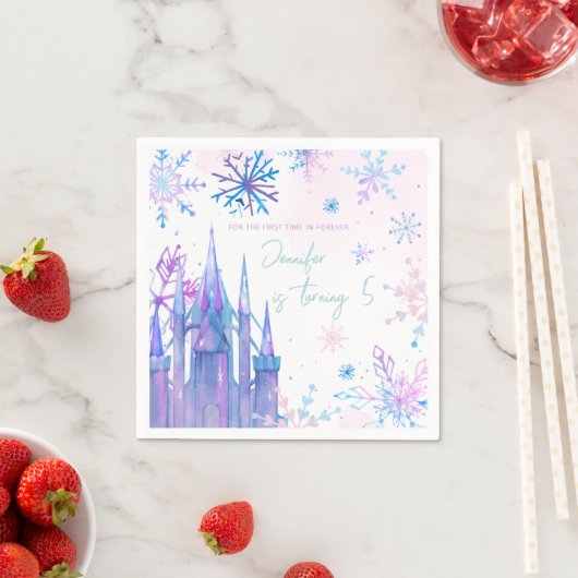 Winter Wonderland Snowflakes Girl Snow Birthday Servet (Insitu)