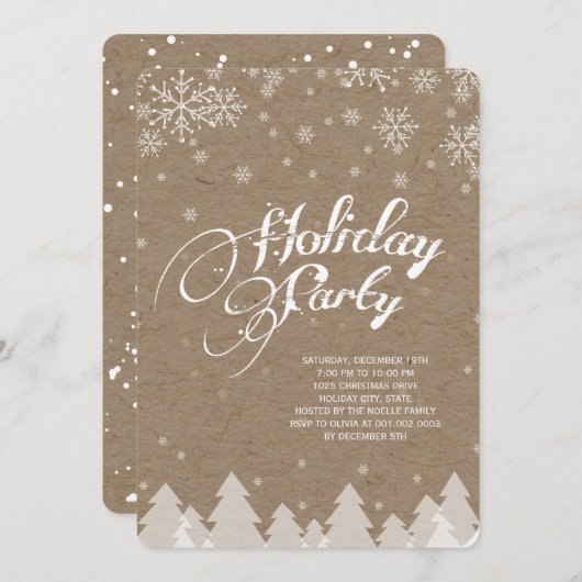 Winter Wonderland Snowflakes Holiday Party Invite Kaart (Voorkant / Achterkant)