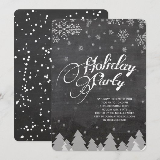 Winter Wonderland Snowflakes Holiday Party Invite Kaart (Voorkant / Achterkant)