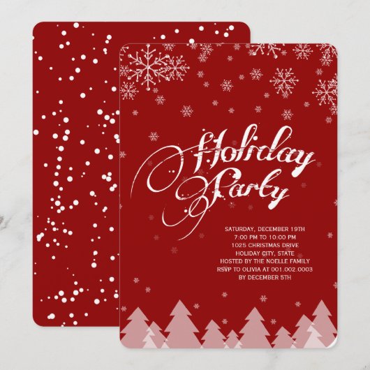 Winter Wonderland Snowflakes Holiday Party Invite Kaart (Voorkant / Achterkant)