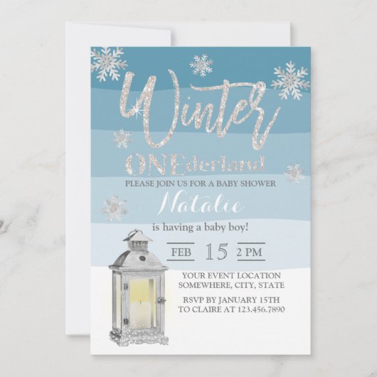 Winter Wonderland Snowflakes & Lantern Baby shower Kaart (Voorkant)